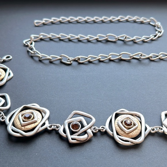 Chico’s Chain Link Belt Modern Mixed Metals Silver & Gold w Faceted Topaz Jewels - Picture 6 of 8